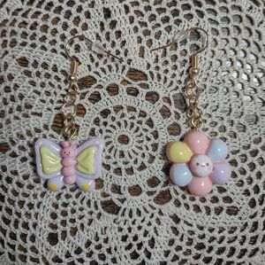Colorful Butterfly and Flower Charm Earrings